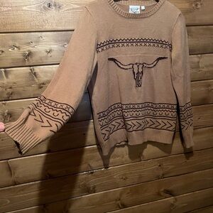 Men's Tan Southwestern Pattern Crewneck Sweater